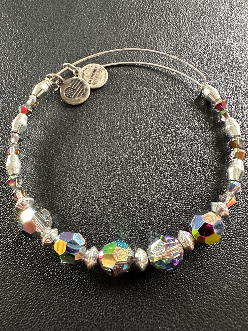Alex and Ani Silver-Tone Aurora Crystal Beaded Bangle